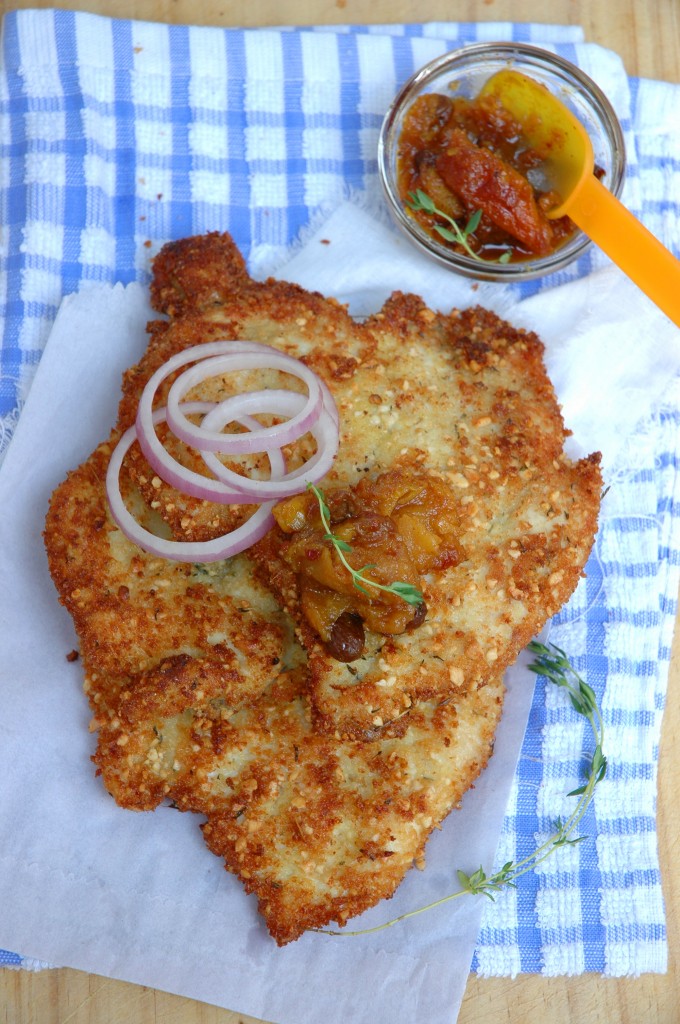 Nutty Chicken Schnitzels with dried fruit chutney - My Easy Cooking