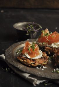 Potato Pancakes with Cream Cheese and Smoked Trout