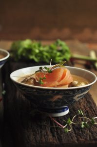Coconut Broth with Cold-Smoked Trout