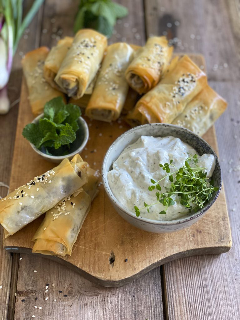 Lamb Springrolls with Whipped feta
