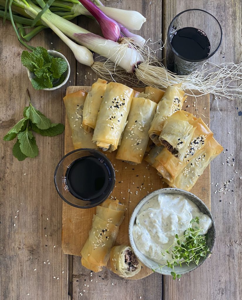 Lamb Springrolls with Whipped feta