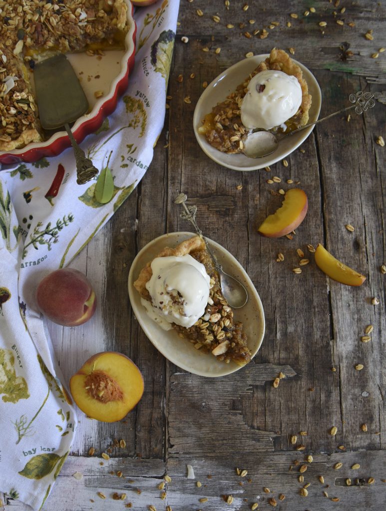 Peach Cranola Crumble Pie